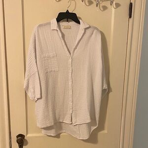 Relaxed White Gauze Button-Up Blouse